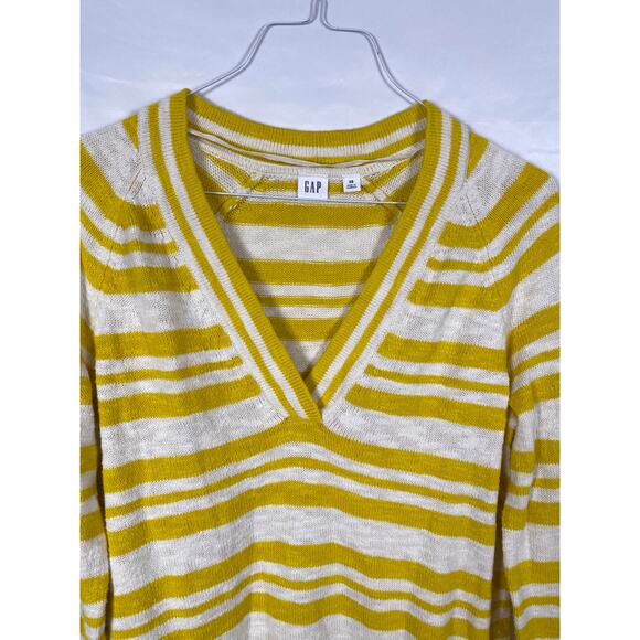 Gap Women Yellow Stripes Knit Sweater V Neck Size XS - Picture 7 of 9